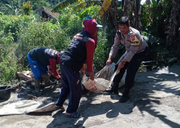 Kabid Humas Polda Jabar : Melalui Giat Bhatramas, Bhabinkamtibmas Bantu Warga Perbaiki Jalan Berlubang di Desa Binaan*