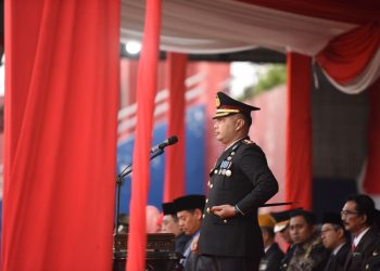 Kapolres Kediri Kota Irup Penurunan Bendera Merah Putih HUT RI Ke – 78