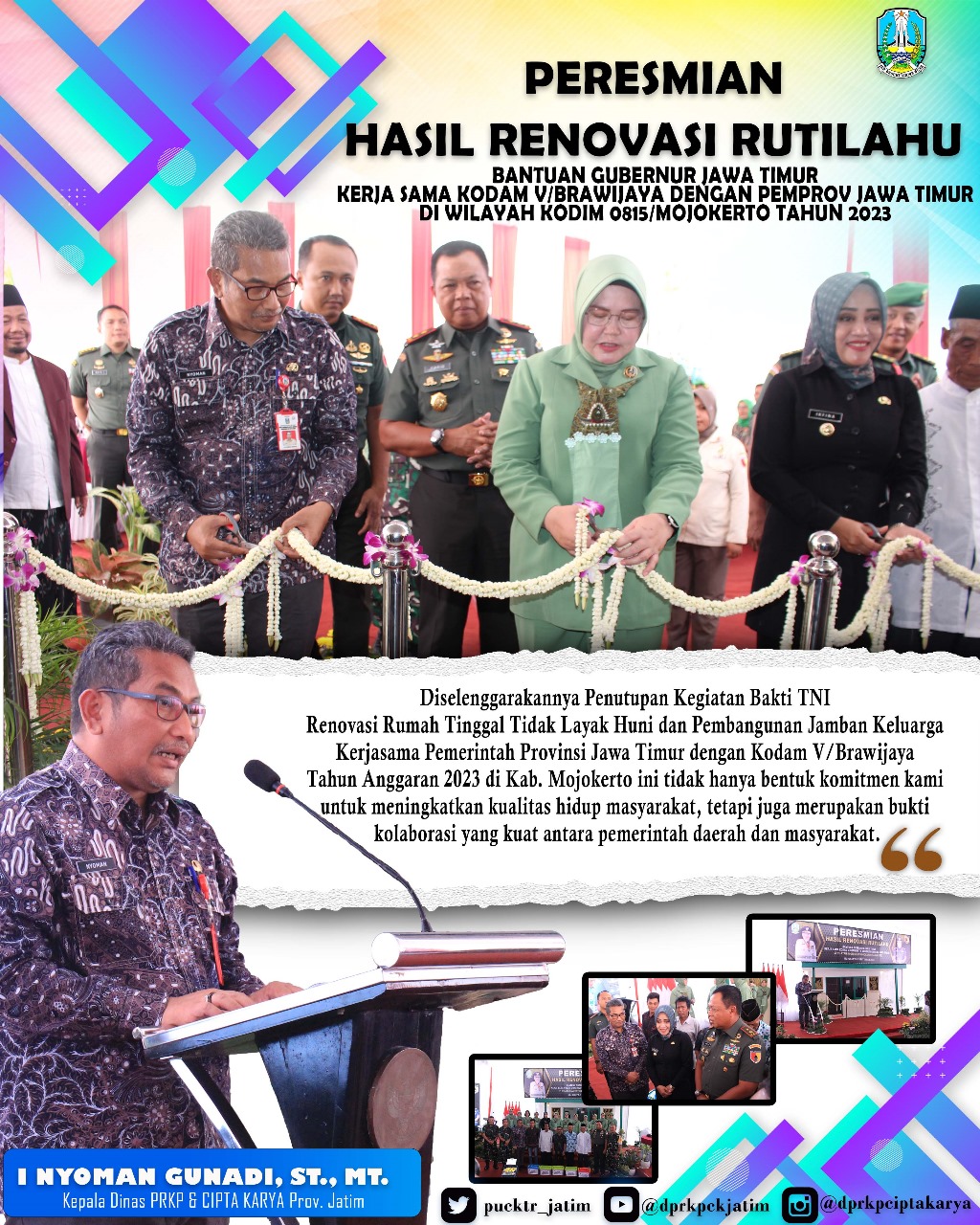 Gubernur Bersama Kepala Dinas PRKP Cipta Karya Jatim Resmikan Program Hasil Renovasi Rutilahu dan Jambanisasi di Kab.Mojokerto.