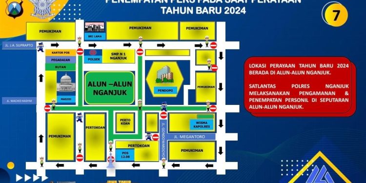 Polres Nganjuk Lakukan Rekayasa Arus Lalu Lintas Seputar Alun-Alun Selama Malam Pergantian Tahun Baru 2024