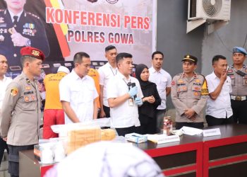 Polres Gowa Gelar Press Conference Hasil Pengungkapan Narkotika dan Obat Telarang Lainnya di Area Spot Payung