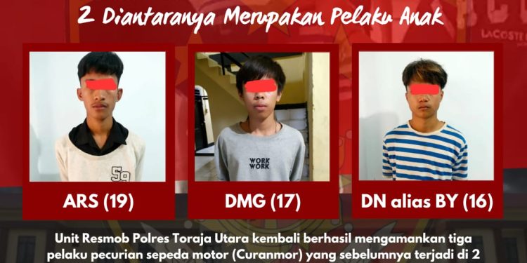 Resmob Polres Toraja Utara Kembali Berhasil Amankan 3 Pelaku Curanmor, 2 Diantaranya Merupakan Pelaku Anak
