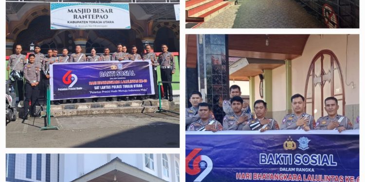 Jelang HUT Lalu Lintas Bhayangkara ke-69, Sat Lantas Polres Toraja Utara Gelar Bakti Sosial Religi