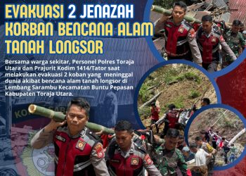 Bersama TNI dan Warga, Polres Toraja Utara Evakuasi 2 Jenazah Korban Tanah Longsor di Buntu Pepasan
