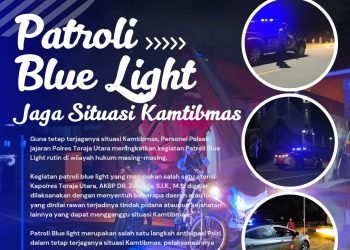 Polsek Jajaran Polres Toraja Utara Tingkatkan Patroli Blue Light Jaga Situasi Kamtibmas