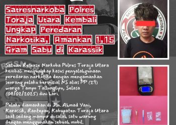 Satresnarkoba Polres Toraja Utara Kembali Ungkap Peredaran Narkotika, Amankan 1,15 Gram Sabu di Karassik