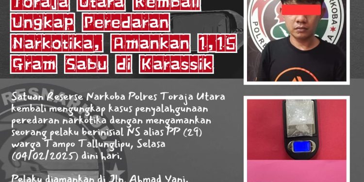 Satresnarkoba Polres Toraja Utara Kembali Ungkap Peredaran Narkotika, Amankan 1,15 Gram Sabu di Karassik