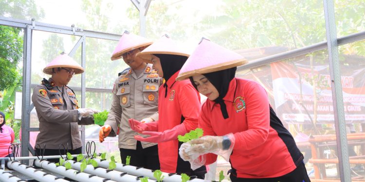 Dukung Ketahanan Pangan, Polres Bersama Bhayangkari Ngawi Tanam Sayur dan Tebar Benih Ikan di P2 L