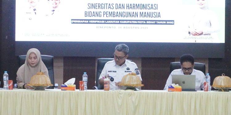 Kabupaten Jeneponto Siap Hadapi Verifikasi Kabupaten/Kota Sehat 2025, Rapat Koordinasi Sinergitas dan Harmonisasi Bidang Pembangunan Manusia Digelar di Aula Kalabbirang