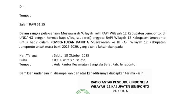 UNDANGAN RAPAT PEJABAT KETUA RAPI 12 JENEPONTO DINILAI JANGGAL