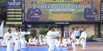 Polres Ngawi Gelar Ujian Beladiri Polri untuk Persyaratan Kenaikan Pangkat